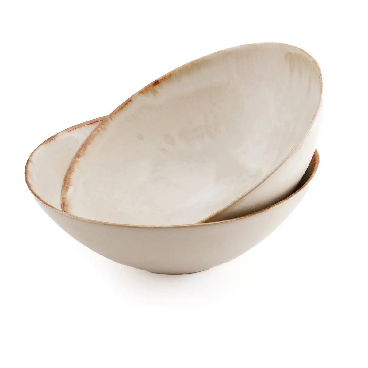 Portuguese Ceramic Serving Bowl - Large Handmade White and Gold