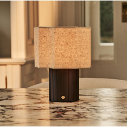 Channa Dark Brown Rechargeable Table Lamp | Linen Blend, Stylish & Functional
