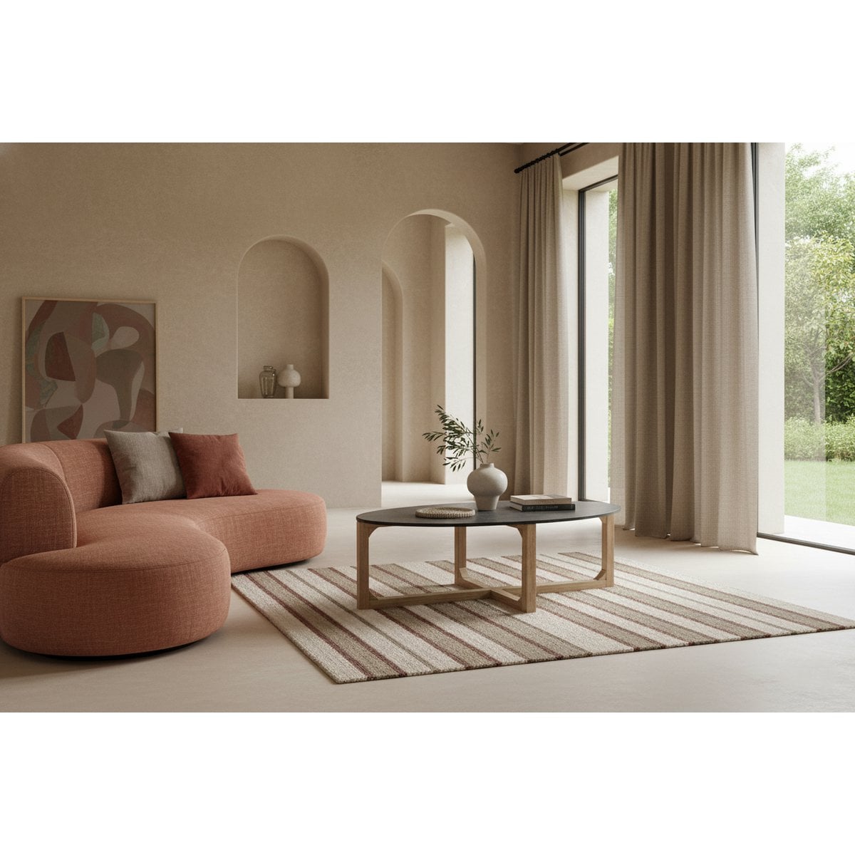 Oval marble coffee table - black - 120x60x38 cm