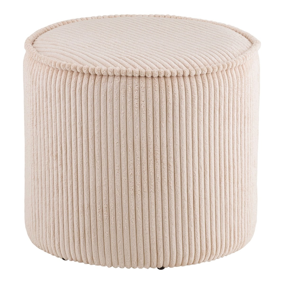 Corduroy Pouf - Beige Round Ottoman Footstool, 40x35 cm