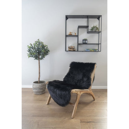 Polyester Faux Lambskin Throw – Black Plush Rug, 60x180cm