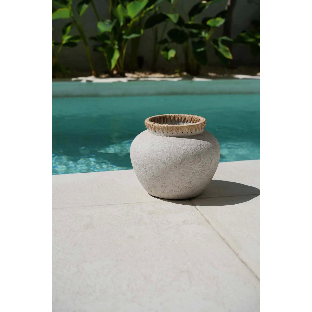 Concrete Vase with Raffia – Natural Stone Finish, Large Size