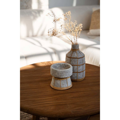 Concrete Vase - Natural Rattan Accent - Large Whoopy Vase