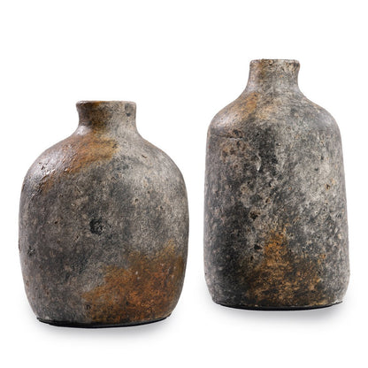 Handcrafted Terracotta and Rattan Rustic Vase - Large, Antique Grey