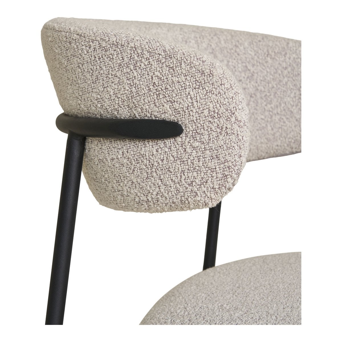 Bouclé Dining Chairs - Sand, Modern Set of 2 with Black Metal Legs