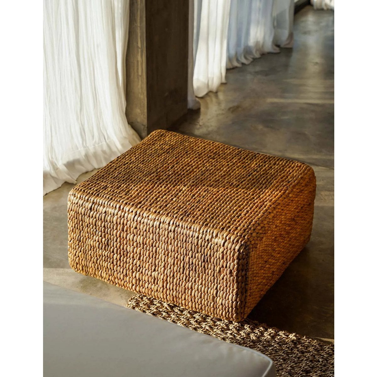 Natural Hyacinth Pouffe Square - Woven Ottoman, Medium