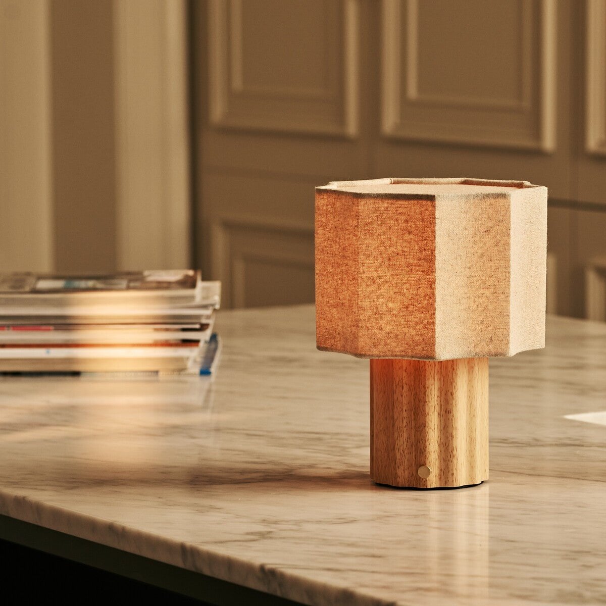 Linen Table Lamp Rechargeable Dimmable - Light Brown, Modular Design