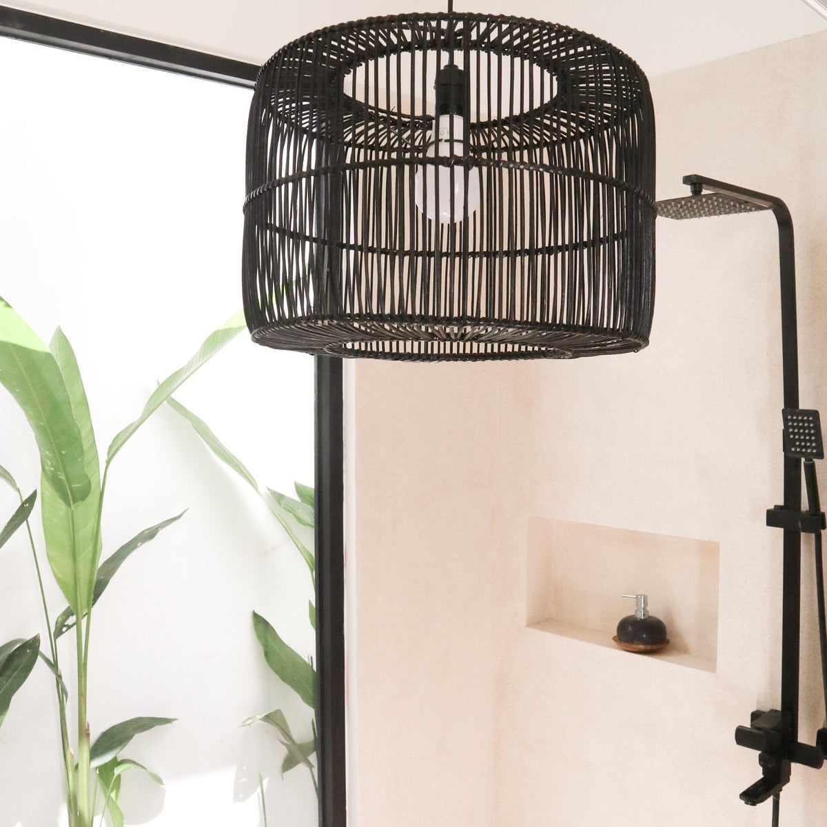 Lampshade Black Rattan Ceiling Lamp Pendant Handmade from Natural Fibres LIKU (2 sizes)