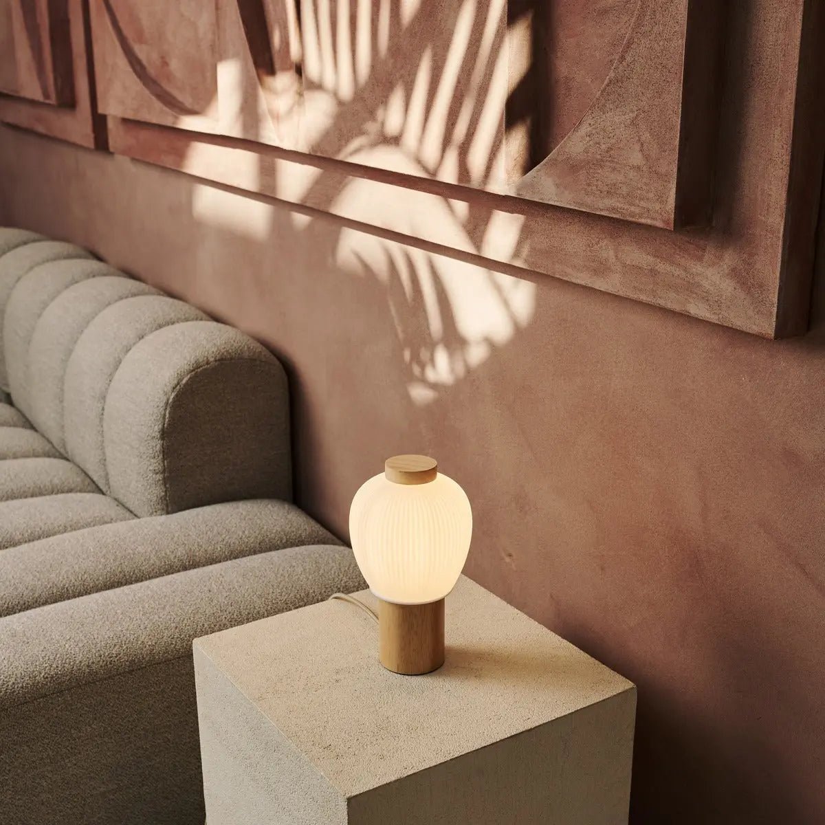 Lot Light Brown Wooden Lamp | Glass Shade & Unique Design