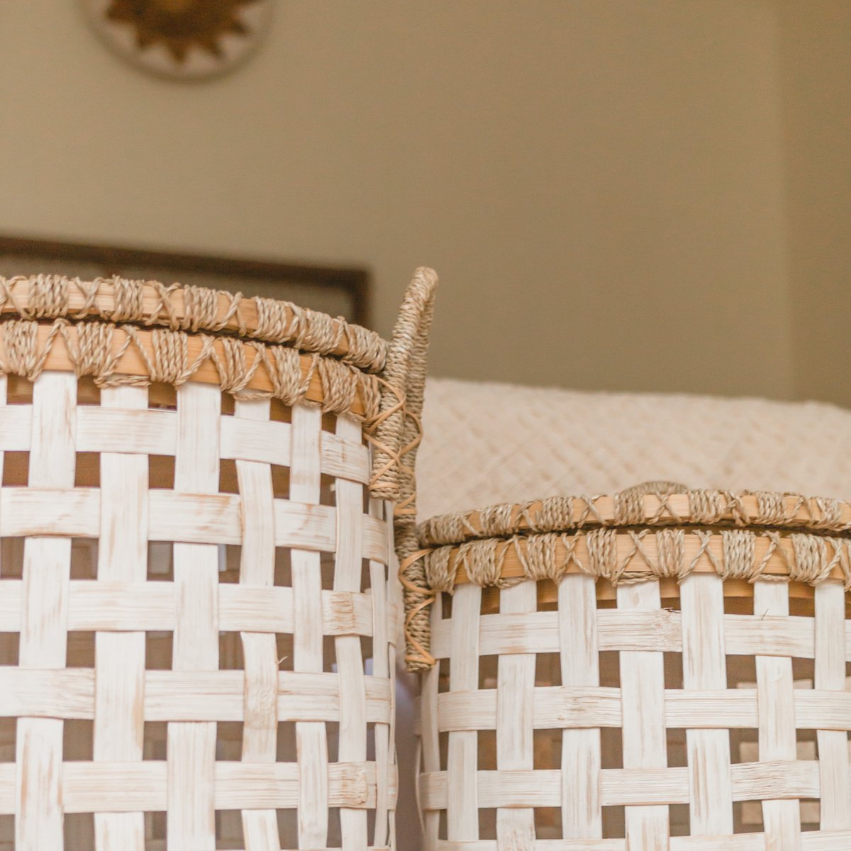 Bamboo Laundry Basket with Lid - Iraya - Natural Woven Design