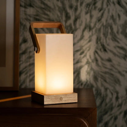 Wooden Table Lamp – Light Brown, Cordless & Rechargeable