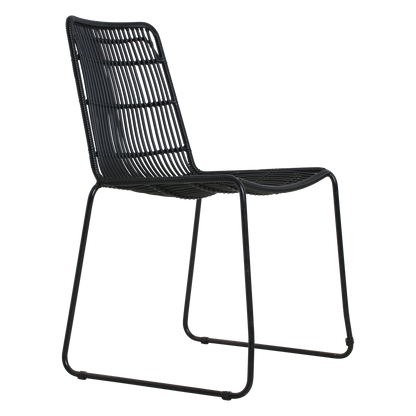 Rattan Garden Chair - Slim Black Metal Frame Outdoor Seating