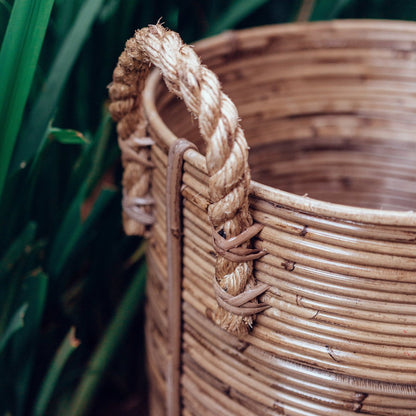 Rattan Laundry Basket Round – Rattan Plant Basket – Large Boho Basket – Decorative Hamper Handmade from Rattan (2 sizes Ø 35/40 cm) OTERE