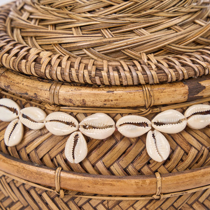 Wicker Storage Basket - Natural Brown Treasure Box with Shells