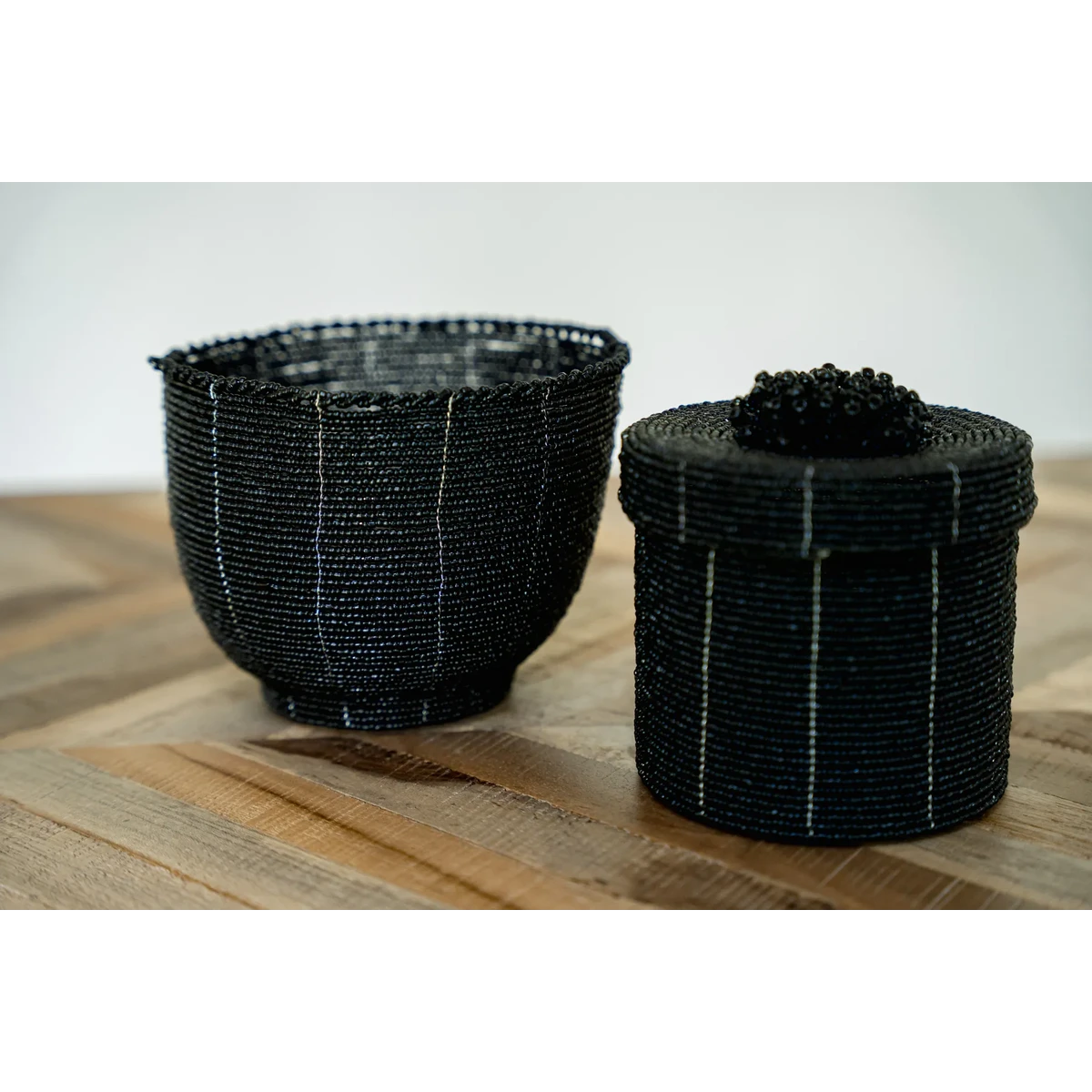 Black Beaded Candy Bowl – Decorative Bowl for Home Decor, Medium