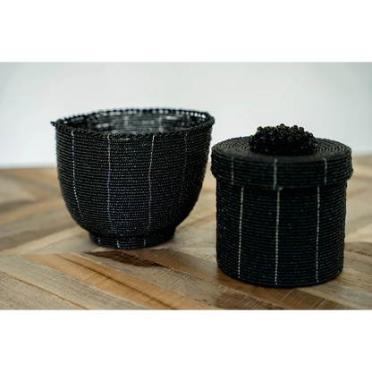 Black Beaded Candy Bowl – Decorative Bowl for Home Decor, Medium