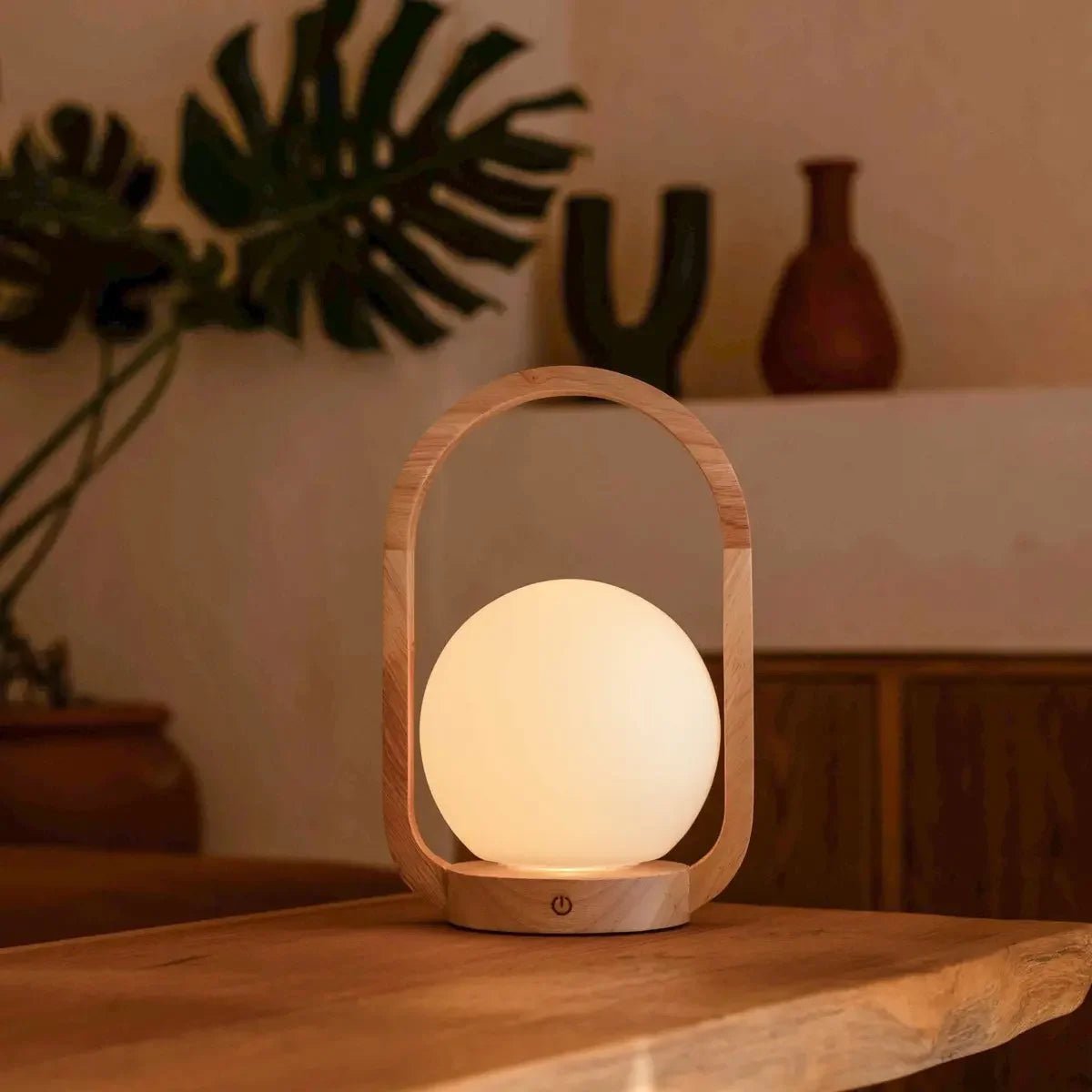 Skye Light Brown Wooden Cordless Lamp | Rechargeable, Dimmable & 3 Light Modes