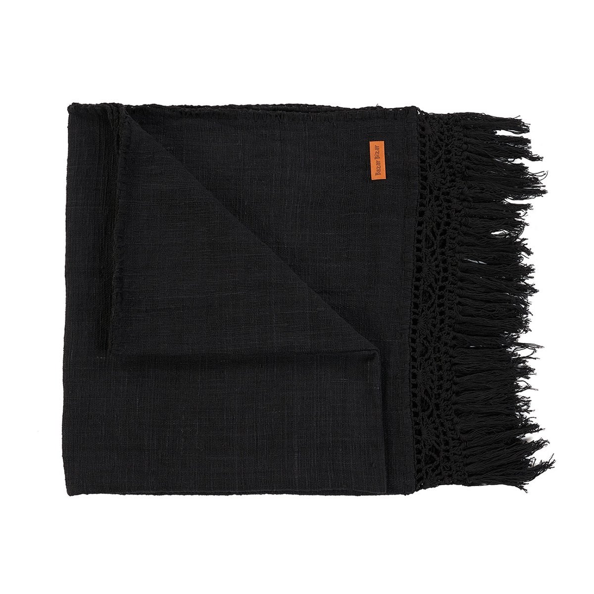Black Cotton Bed Throw - Bohemian Style, Soft Cozy Throw