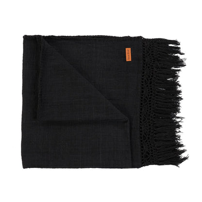 Black Cotton Bed Throw - Bohemian Style, Soft Cozy Throw