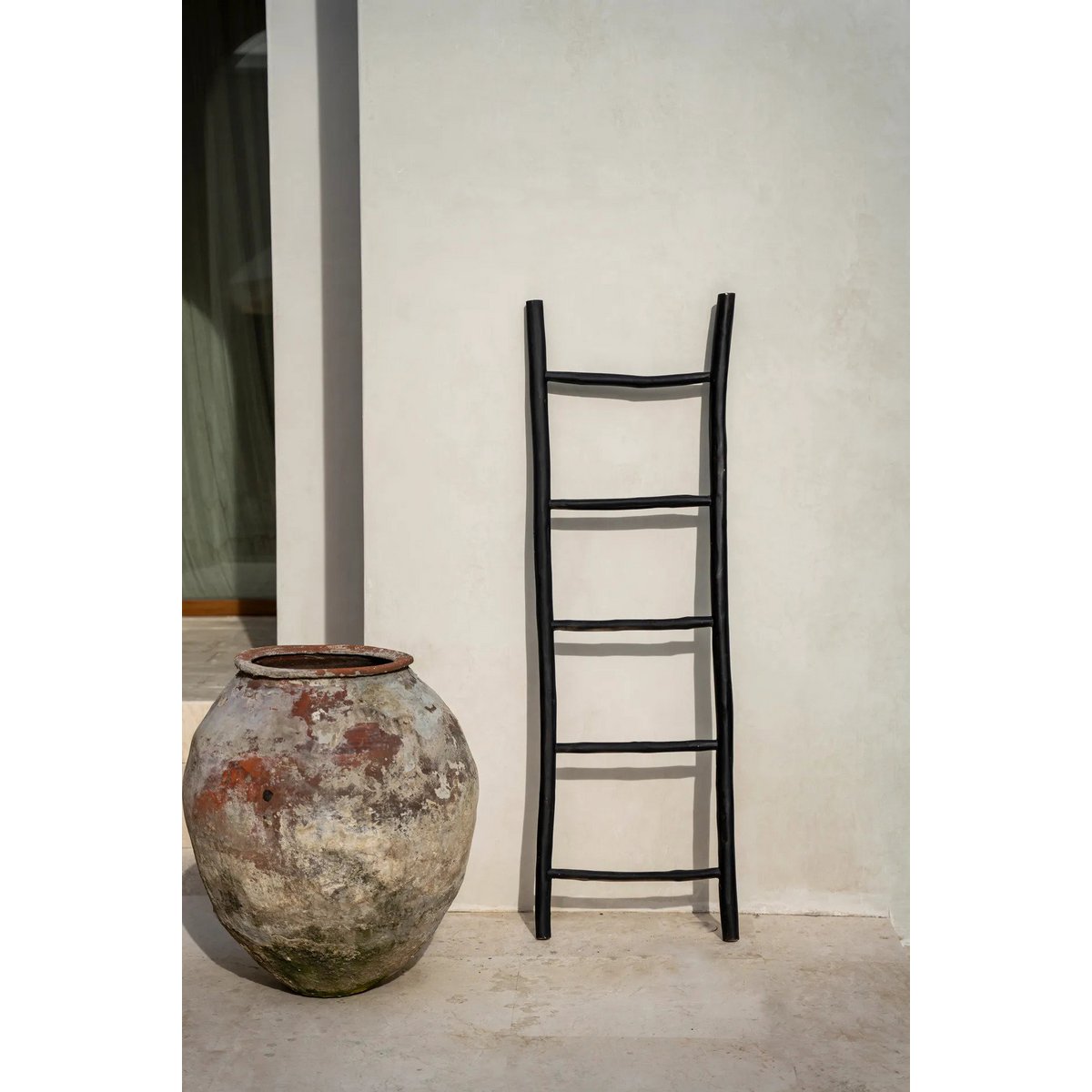 Teak Towel Ladder - Black Finish Minimalist Rack - 165cm