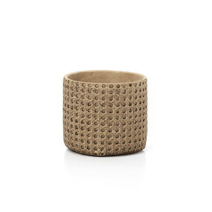 Concrete Rattan Planter - Natural Woven Plant Pot - Medium Size