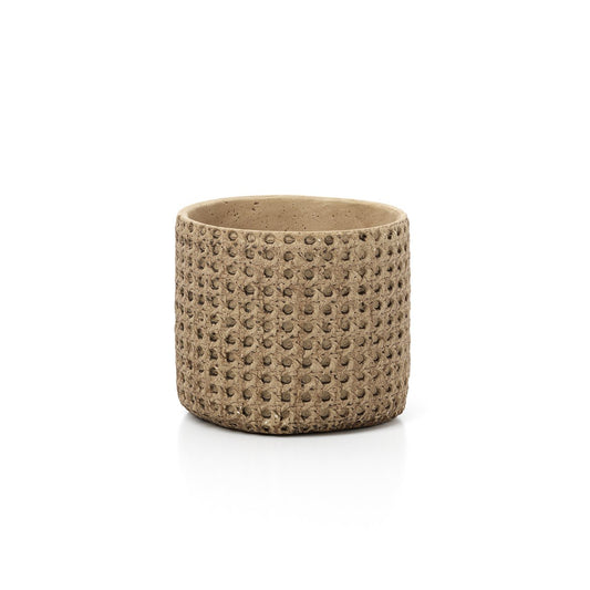 Concrete Rattan Planter - Natural Woven Plant Pot - Medium Size
