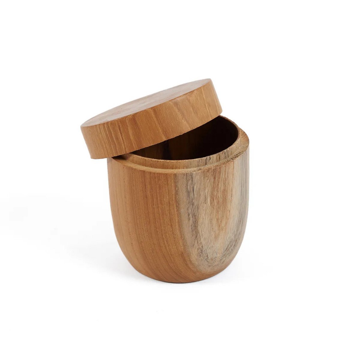 Teak Wood Storage Jar – Low Profile Natural Accent Piece, Medium