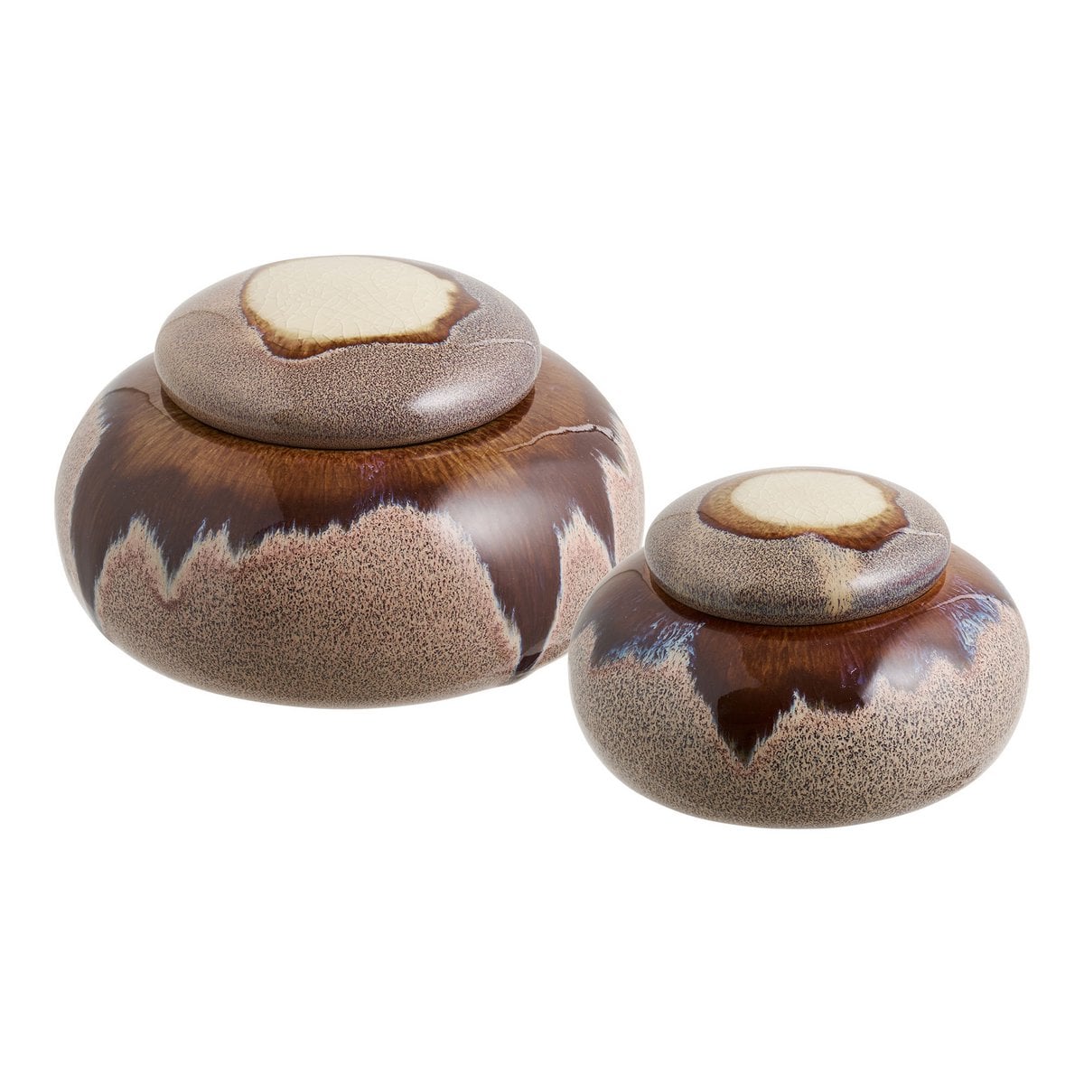 Ceramic Storage Jars - Brown Decorative Jars, Set of 2