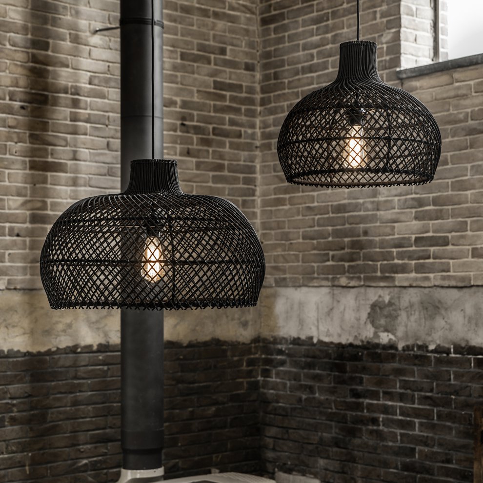 Rattan Pendant Light - Black Maze Hanging Lamp, Small