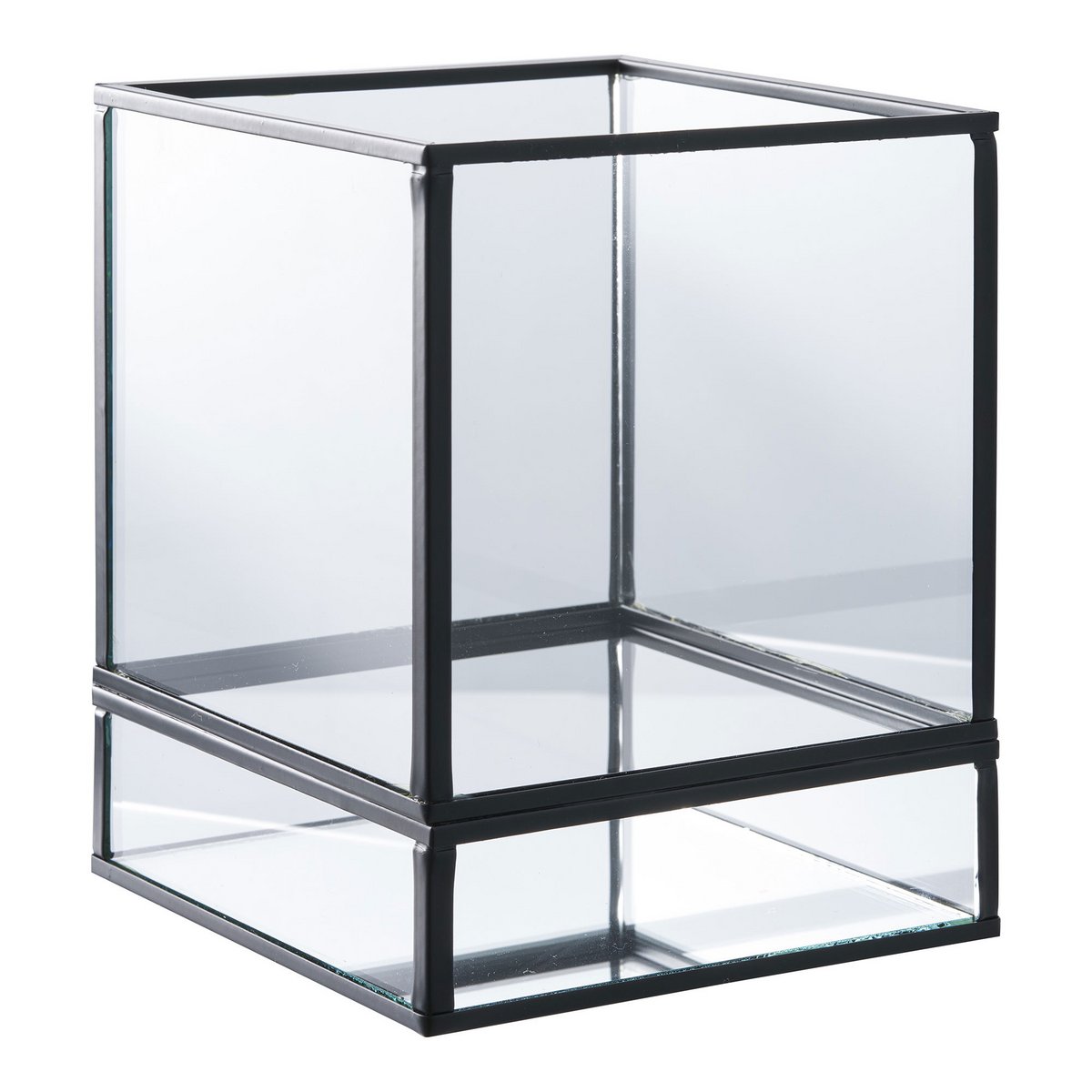Metal & Glass Hurricane Candle Holder - Black Finish, 12x15 cm