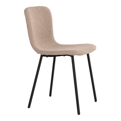 Bouclé Dining Chairs - Beige with Black Legs - Set of 2