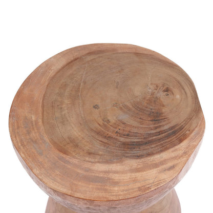 Suar Wood Kona Stool - Natural Hand-Carved Accent Seat