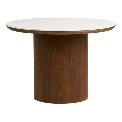 Noli Coffee table, ceramic table top/ash veneer, white/dark brown, ø60x42 cm