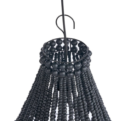 Wood Bead Chandelier - Black Teardrop Ceiling Light - Medium