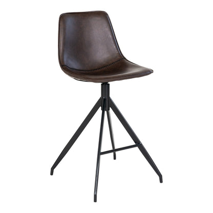 PU Leather Counter Chairs - Brown Steel Frame, Modern Bar Stools, Set of 2