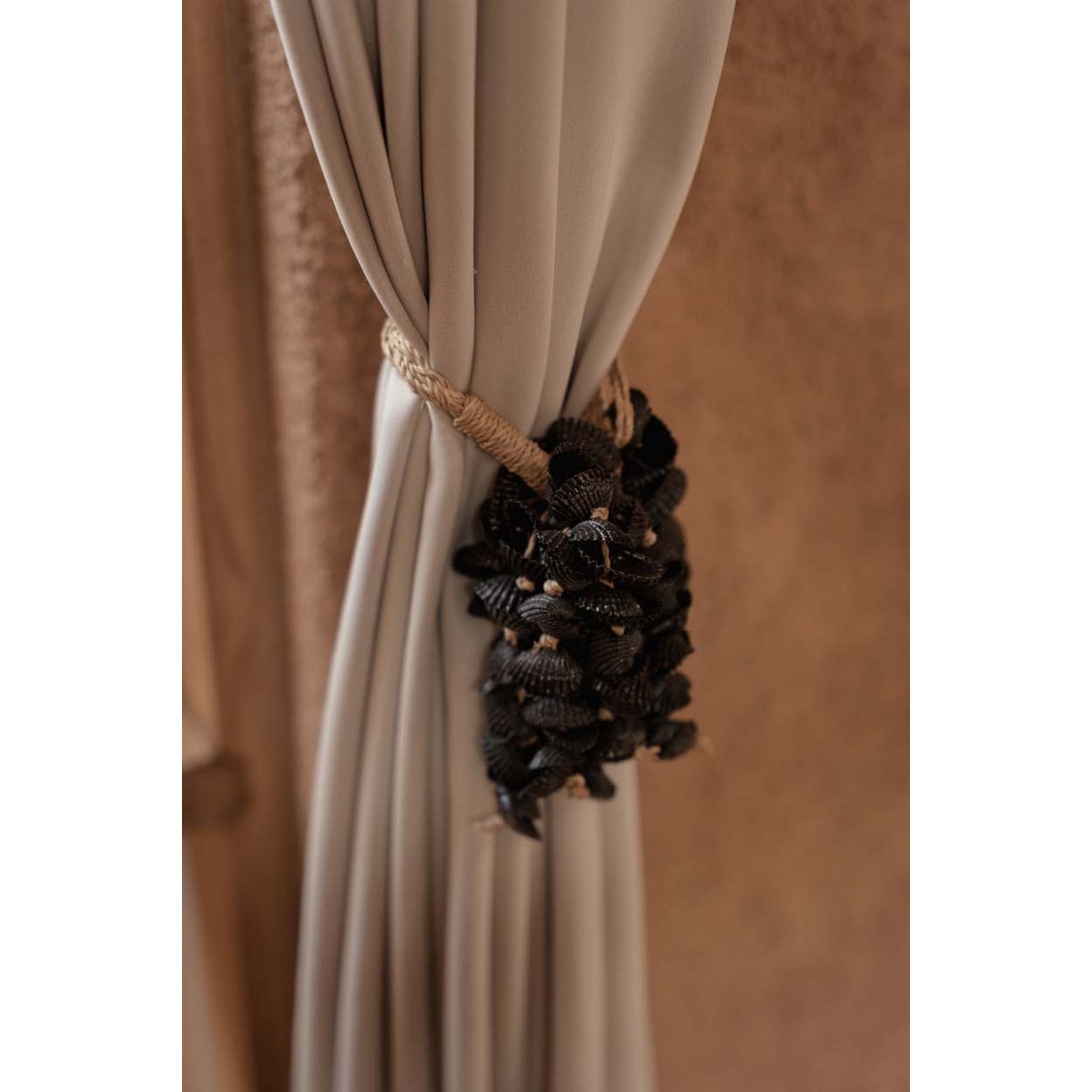Shell Tassel Wall Hanging - Black Shells Coastal Decor