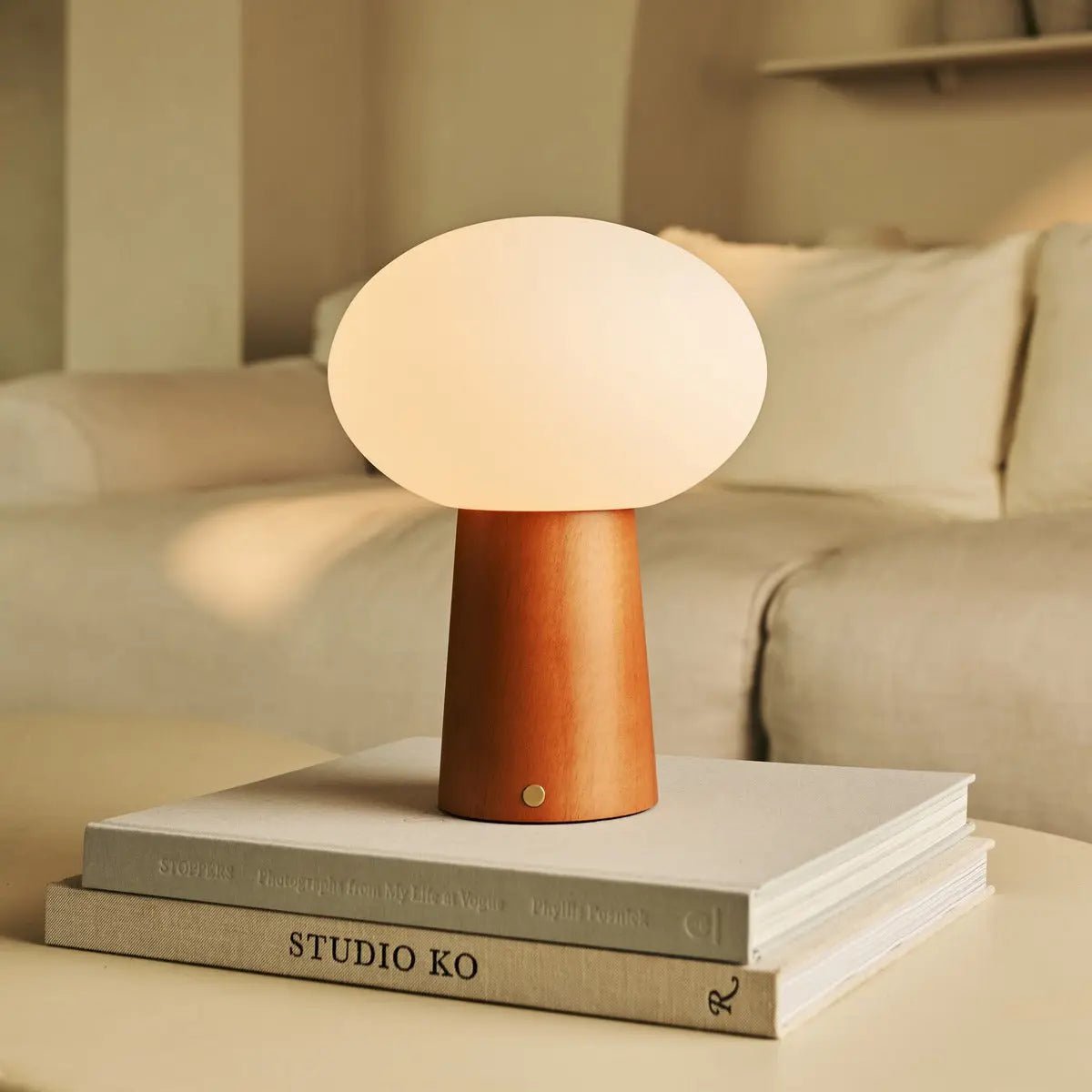 Max Chestnut Brown Wooden Cordless Table Lamp | Rechargeable, Glass, Sustainable Design