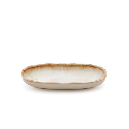 Ceramic Oval Plate – White & Gold Decorative Plate, Small