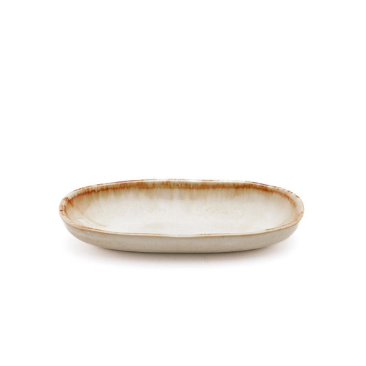 Ceramic Oval Plate – White & Gold Decorative Plate, Small
