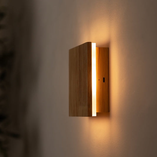 Cordless Wall Light - Light Brown Rubberwood, Rechargeable Dimmable