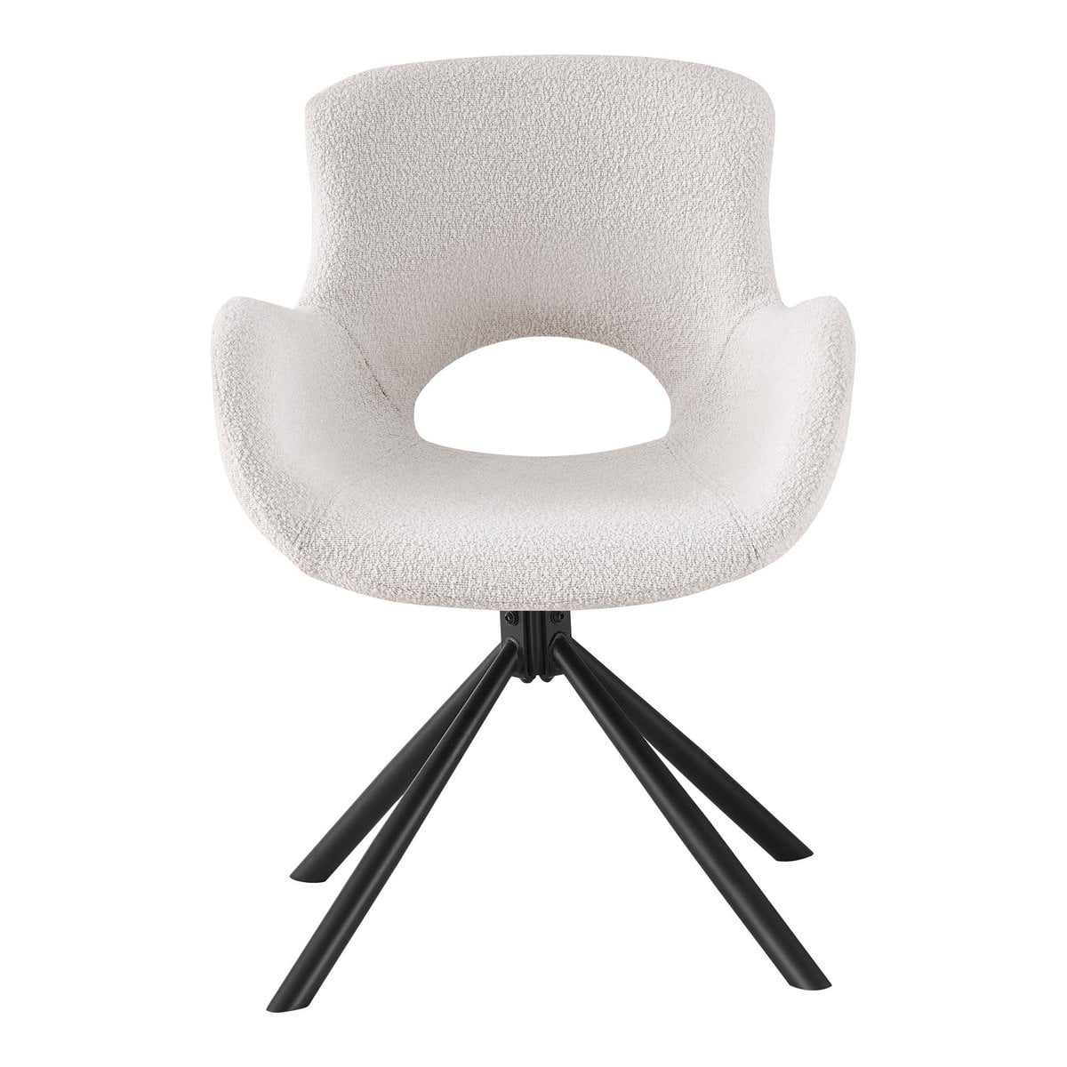 Bouclé Dining Chairs - Off-White Swivel Chairs with Black Metal Legs