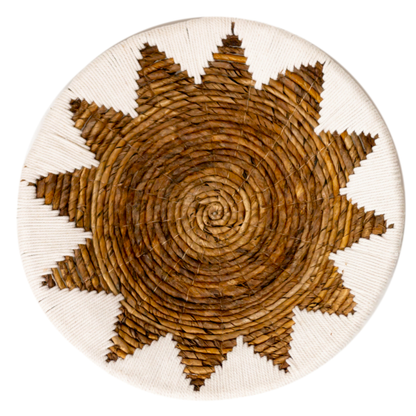 Round Boho Wall Basket – Woven Wall Decor– Decorative Bowl – Woven Wall Plate with Embroidered Star Pattern ADARI (2 sizes, Ø30/40 cm)