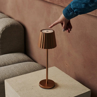 Maya Copper Ribbed Table Lamp | 3 Light Modes & Rechargeable via Charging Station