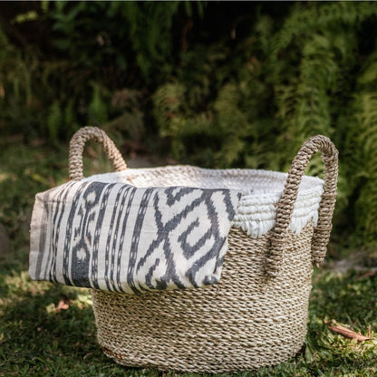 Seagrass Storage Basket with Cotton Cords – Round Laundry Basket