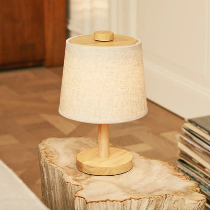 Wooden Cordless Table Lamp – Light Brown Rechargeable Linen Rover