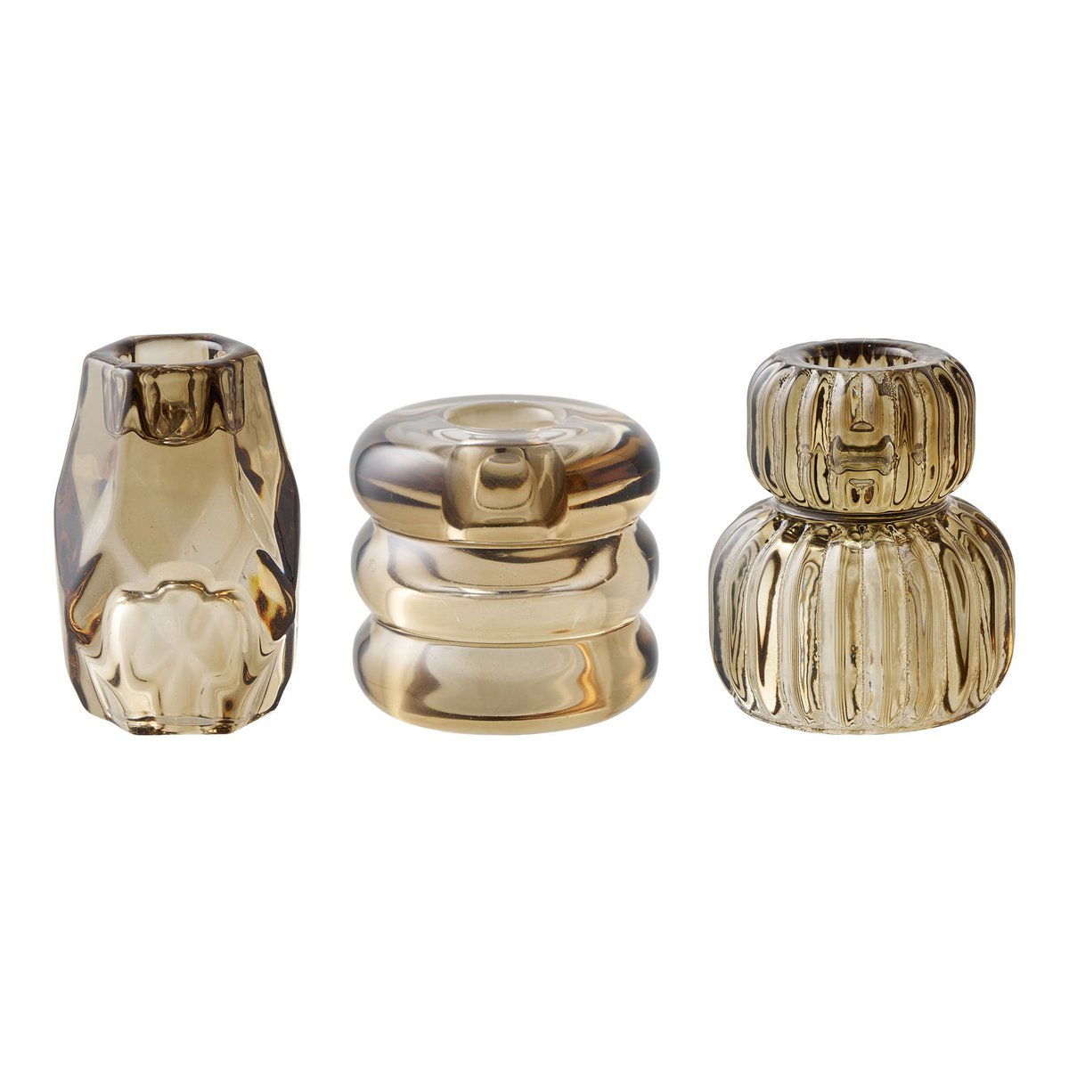 Candle holder, glass, smoked brun, set of 3