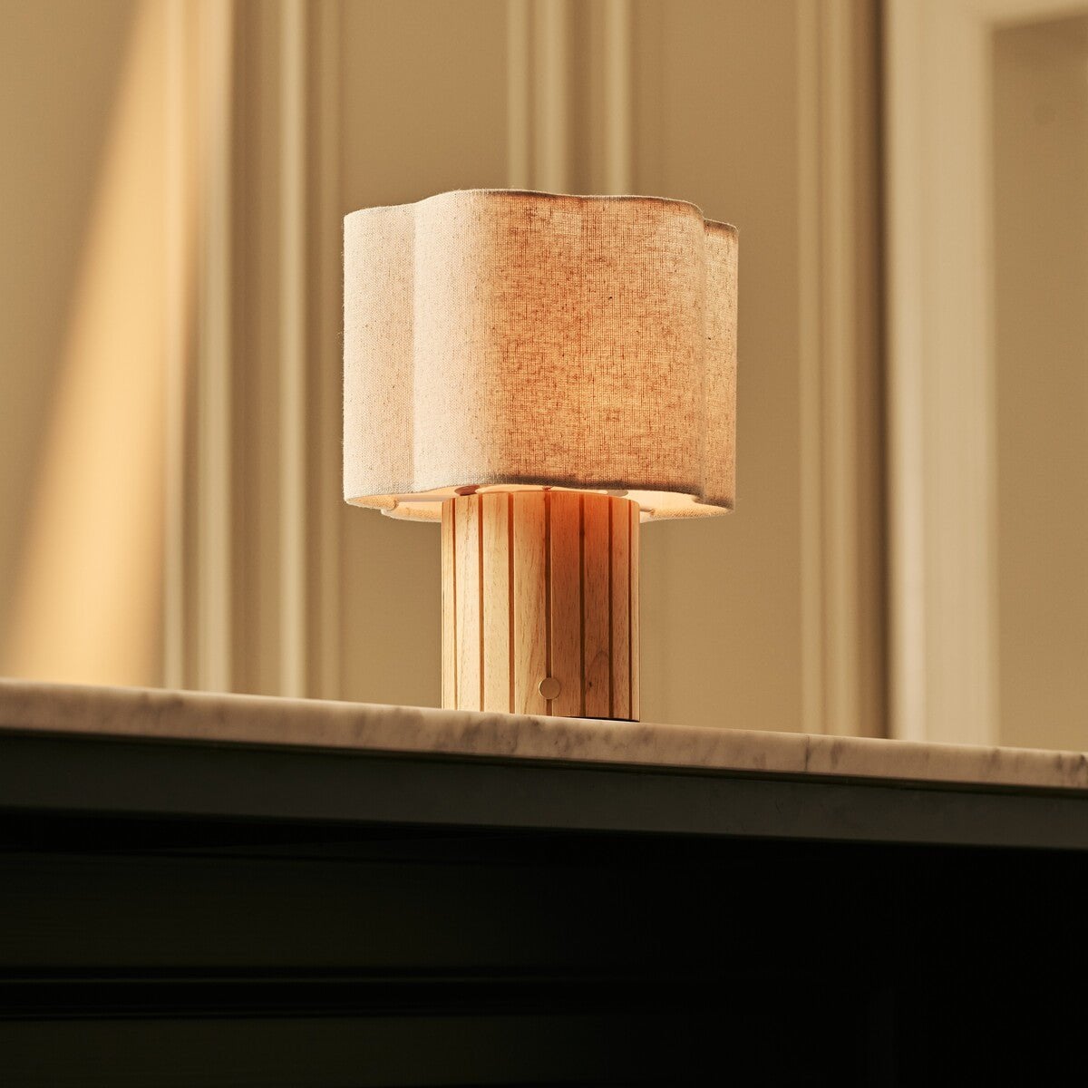 Linen Rechargeable Table Lamp - Light Brown, Cordless & Adjustable