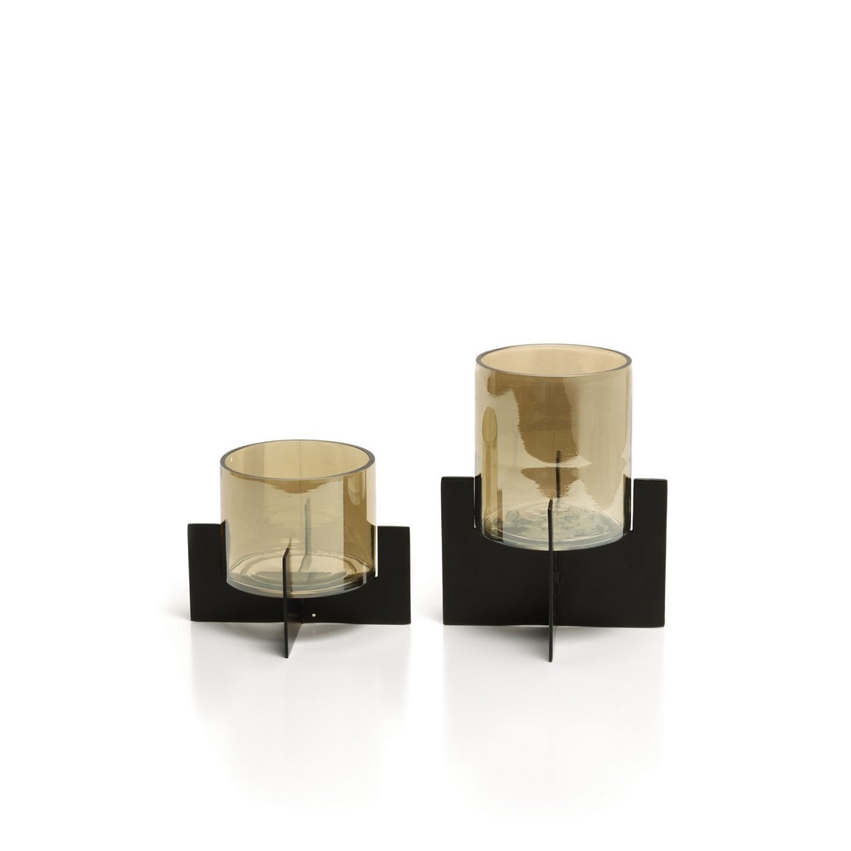 Glass Hurricane Candle Holder - Black Aluminum Base, Low