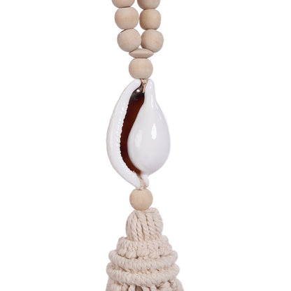 Woven Shell Necklace - Natural Wood, Coastal Style, White