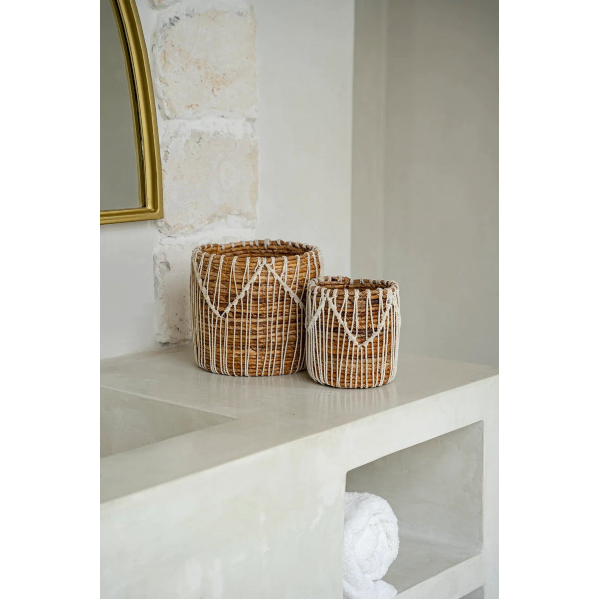 Macrame Basket - Natural Woven Basket for Storage - Small White